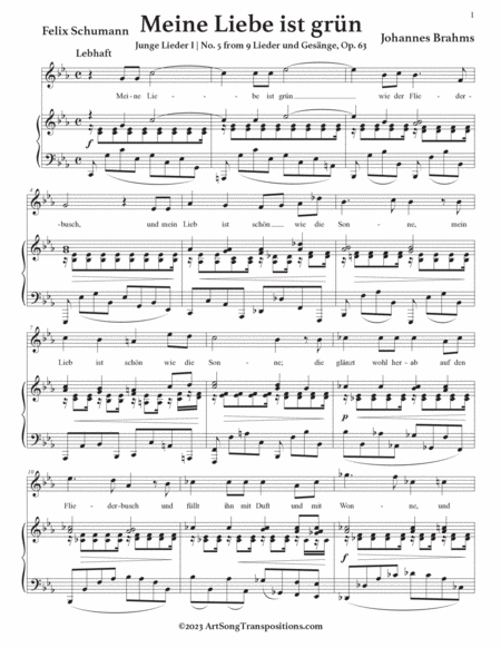 BRAHMS: Meine Liebe ist grün, Op. 63 no. 5 (transposed to E-flat major)