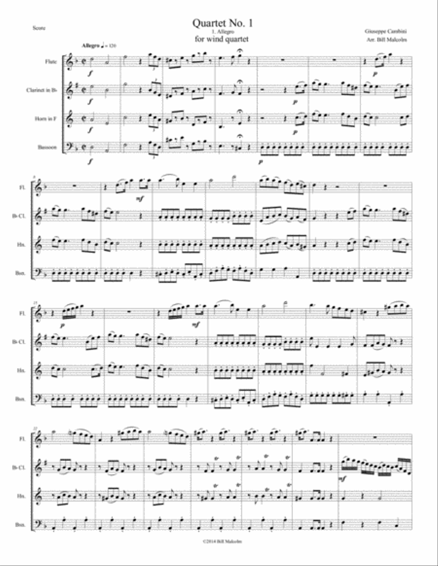 Cambini Quartet No. 1 for wind quartet Small Ensemble scores gallery preview page 1