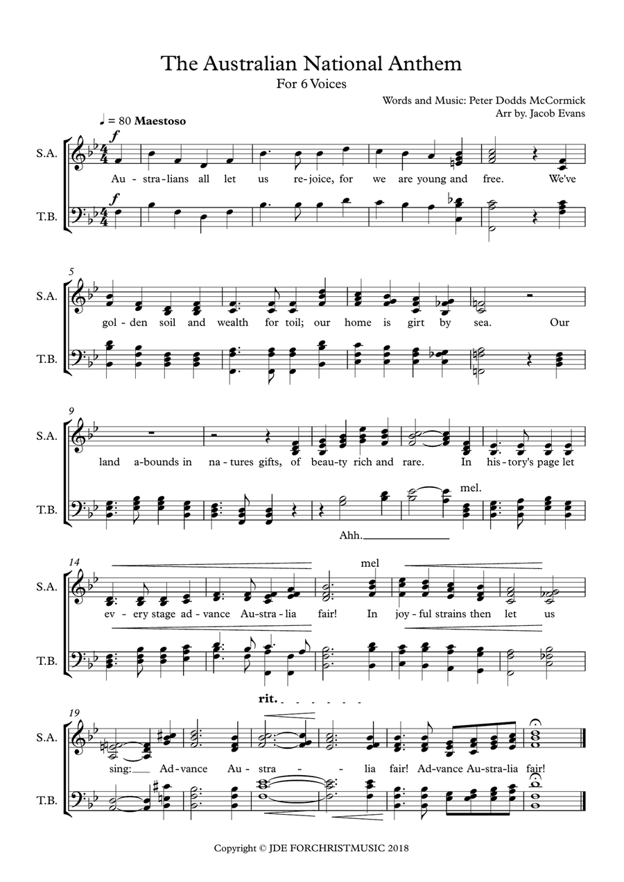 Advance Australia Fair 4-Part scores gallery preview page 1