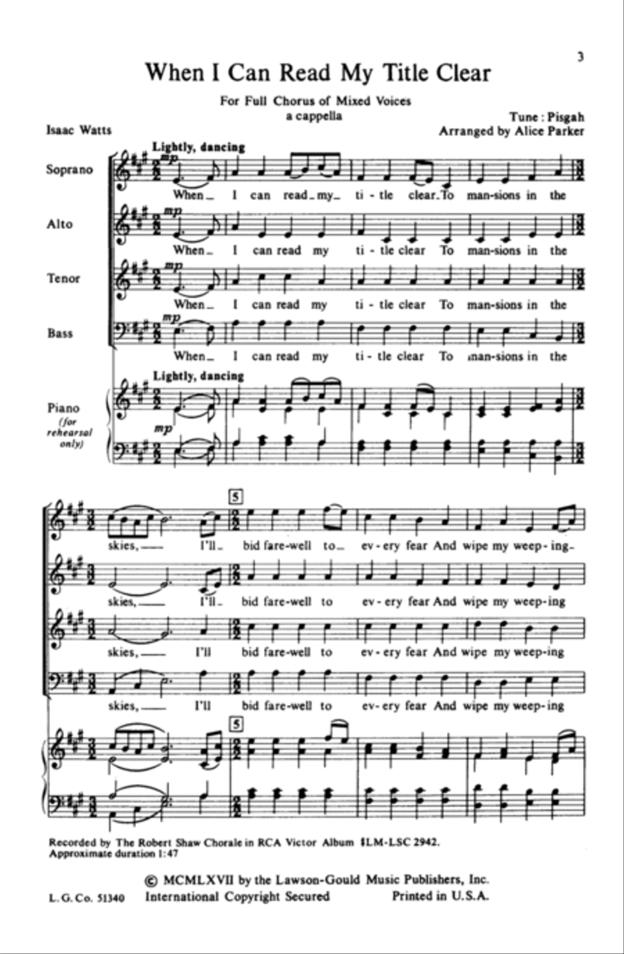 When I Can Read My Title Clear 4-Part scores gallery preview page 12