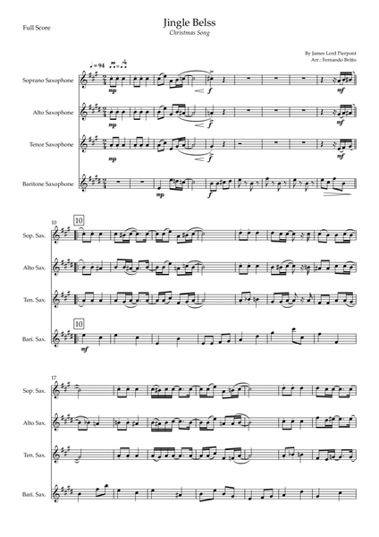 Jingle Bells - Jazz Version (Christmas Song) for Saxophone Quartet image number null