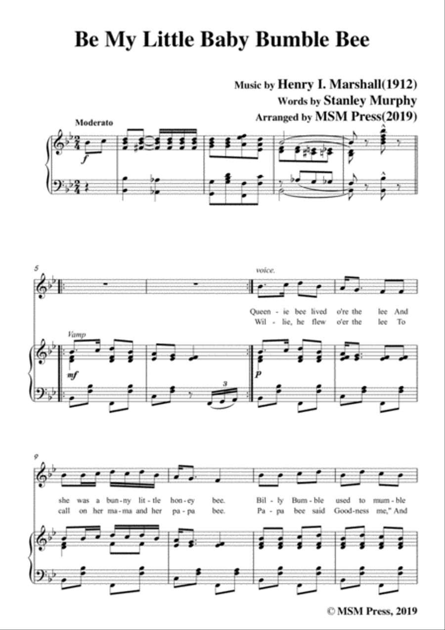 Henry I. Marshall-Be My Little Baby Bumble Bee,in B flat Major,for Voice&Pno Voice scores gallery preview page 3