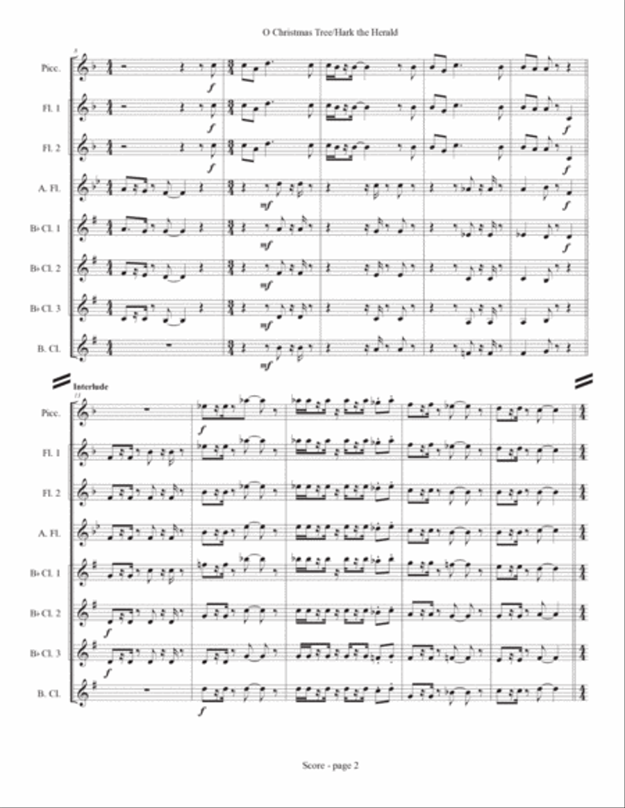 O Christmas Tree & Hark! The Herald Angels Sing Woodwind Ensemble scores gallery preview page 2