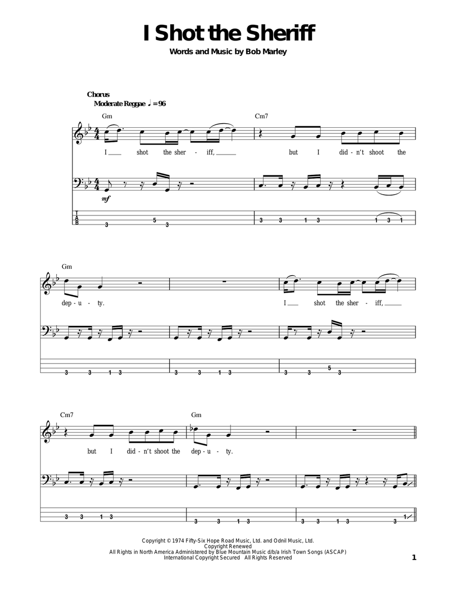 I Shot The Sheriff Bass Guitar Tablature scores gallery preview page 1