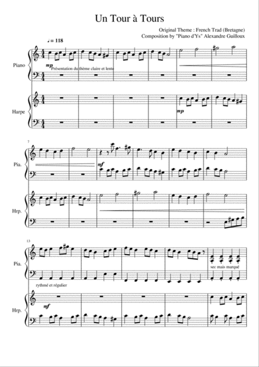 Un Tour à Tours, Piano and Harp duet inspired by French Folk Harp scores gallery preview page 1