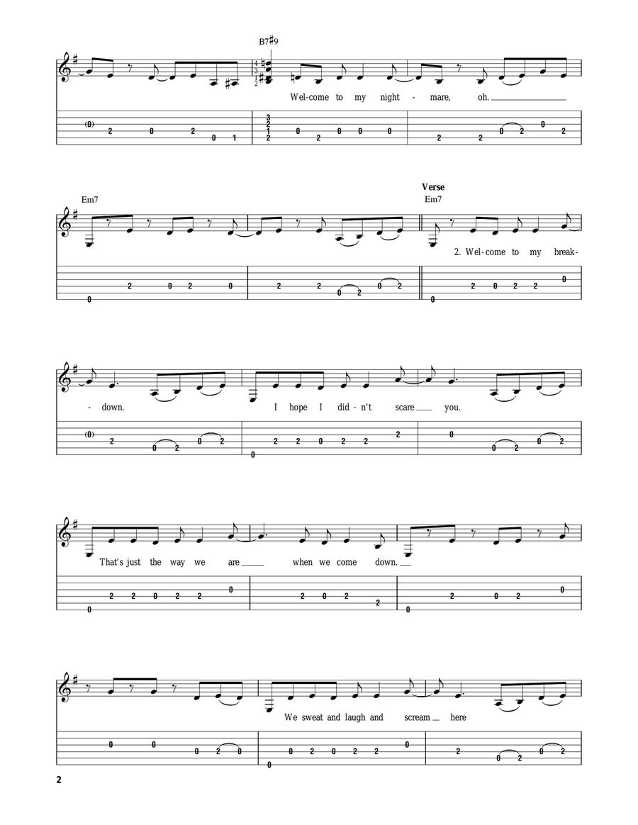 Welcome To My Nightmare Guitar Tablature scores gallery preview page 2
