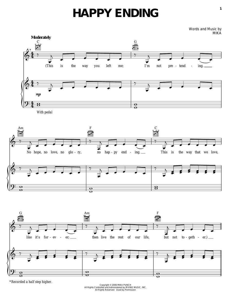 Happy Ending Piano, Vocal, Guitar scores gallery preview page 1