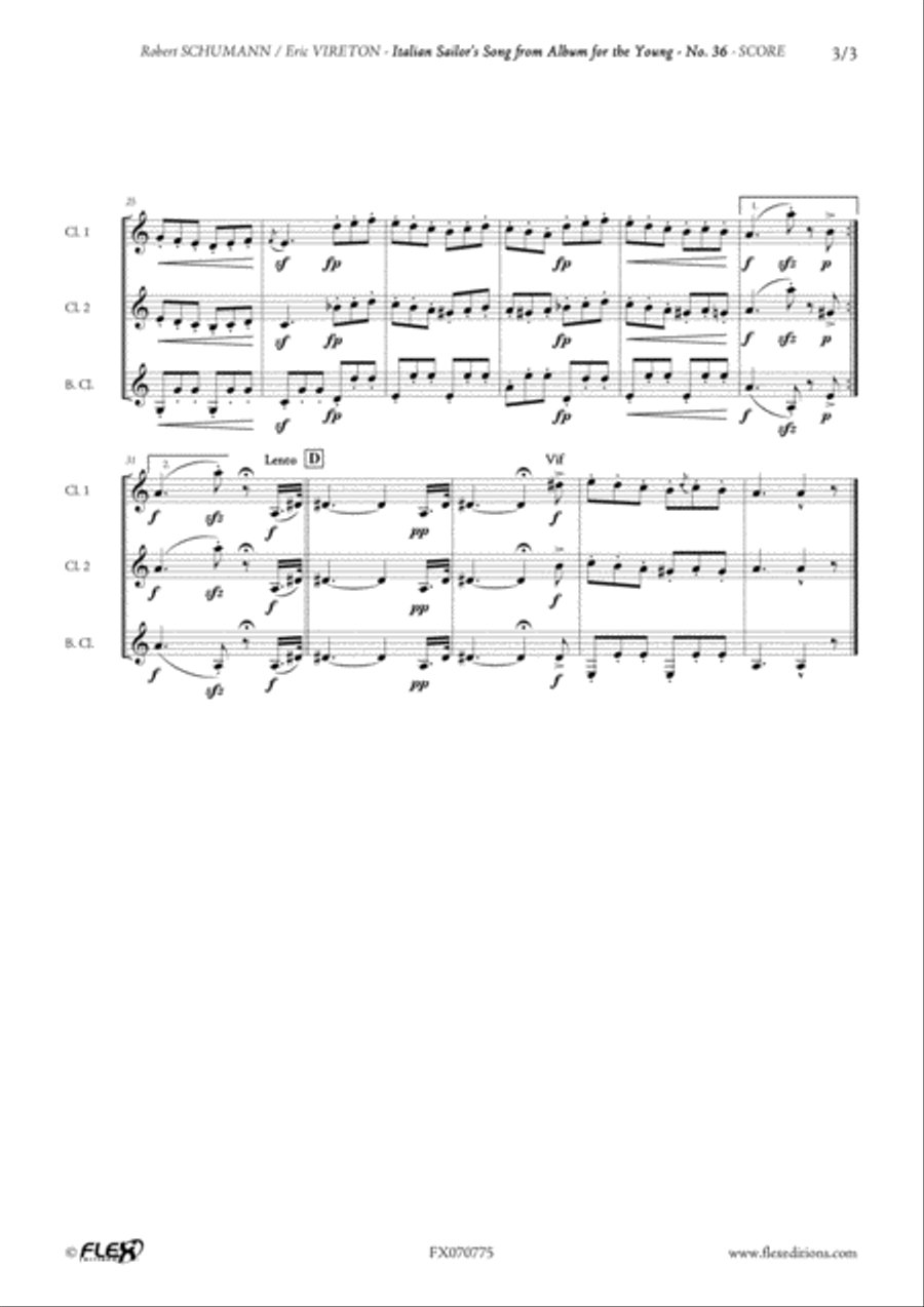 Italian Sailor's Song from Album for the Young Opus 68 No. 36 Clarinet Trio scores gallery preview page 3