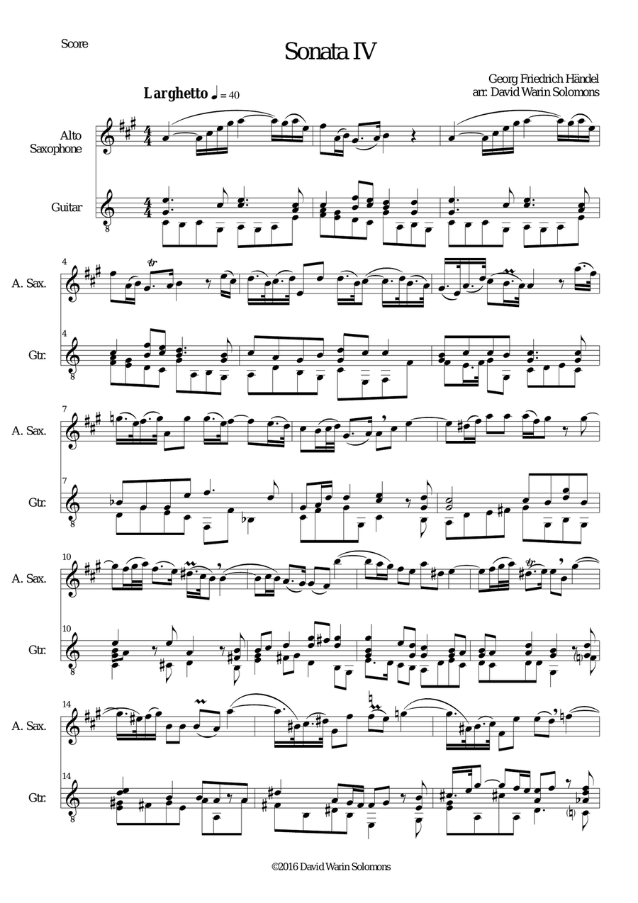 Sonata in C (No IV) for alto saxophone and guitar Alto Saxophone scores gallery preview page 1