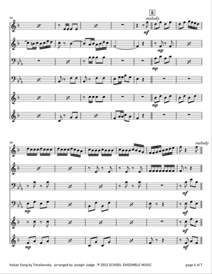 Italian Song by Tchaikovsky for Brass Quartet in Schools Brass Quartet scores gallery preview page 6