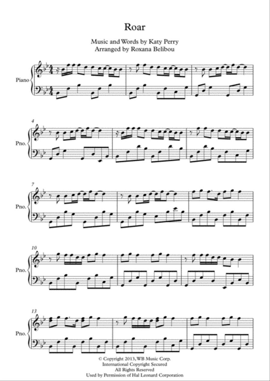 Roar Piano Solo scores gallery preview page 1