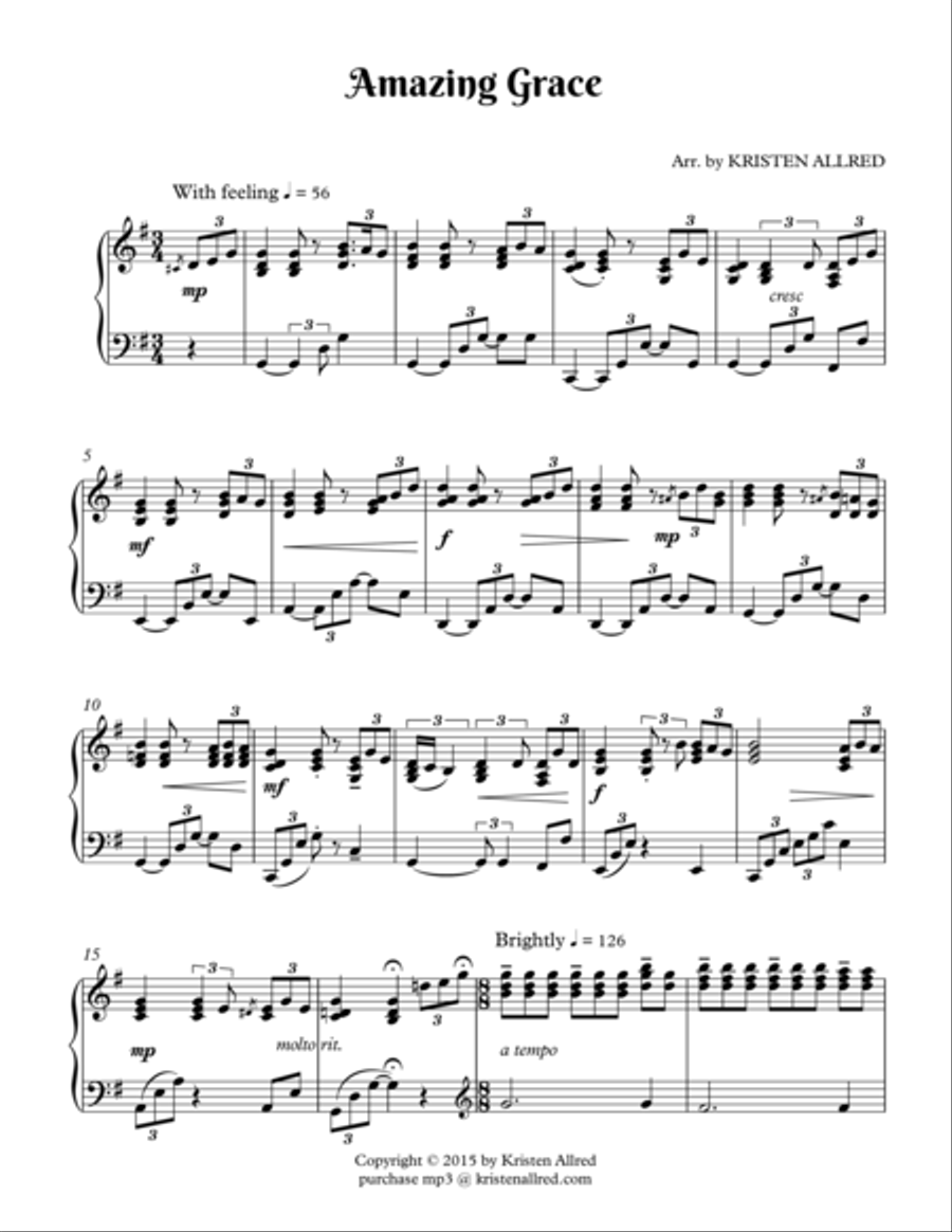 Amazing Grace Piano Solo scores gallery preview page 1