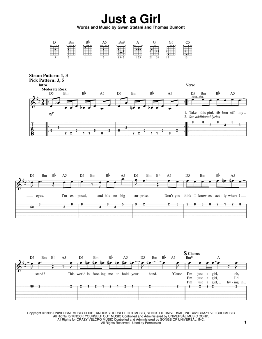 Just A Girl Just A Girl Acoustic Guitar scores gallery preview page 1