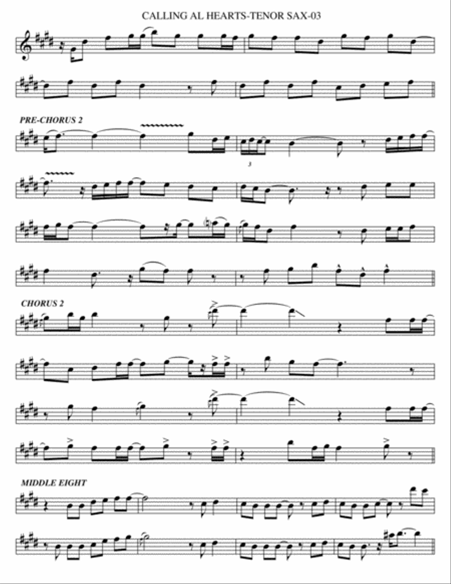 Calling All Hearts (swizz Beats Remix) Tenor Saxophone scores gallery preview page 3