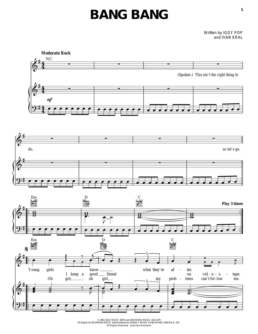 Bang Bang Bang Bang Piano, Vocal, Guitar scores gallery preview page 1
