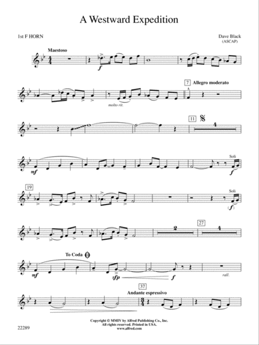 A Westward Expedition: 1st F Horn Concert Band scores gallery preview page 1