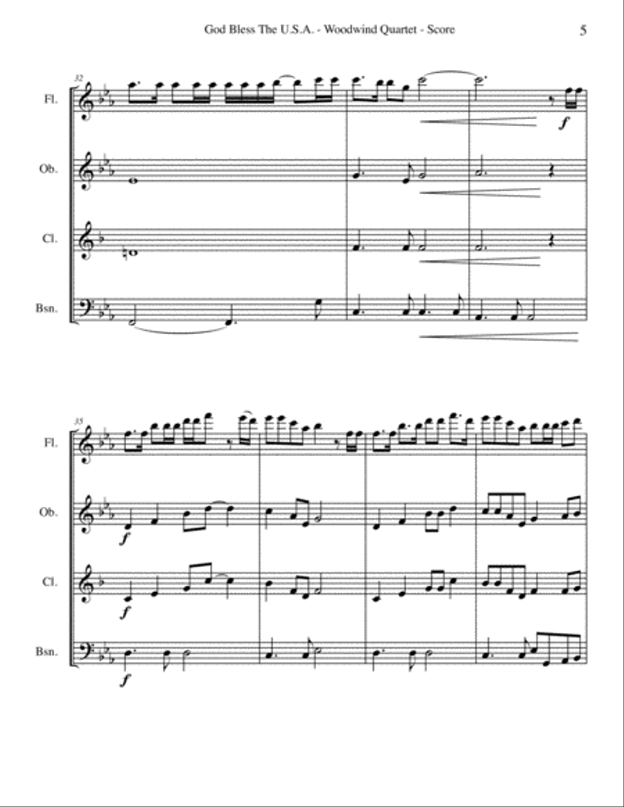 God Bless The U.S.A. Woodwind Quartet scores gallery preview page 5