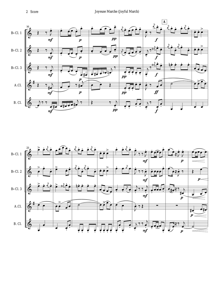 Joyful March set for clarinet quintet or choir (Chabrier - Joyeuse Marche) Clarinet Quintet scores gallery preview page 2