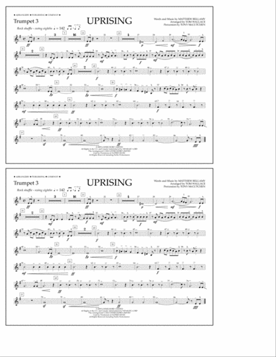Uprising - Trumpet 3 Uprising - Trumpet 3 Marching Band scores gallery preview page 1