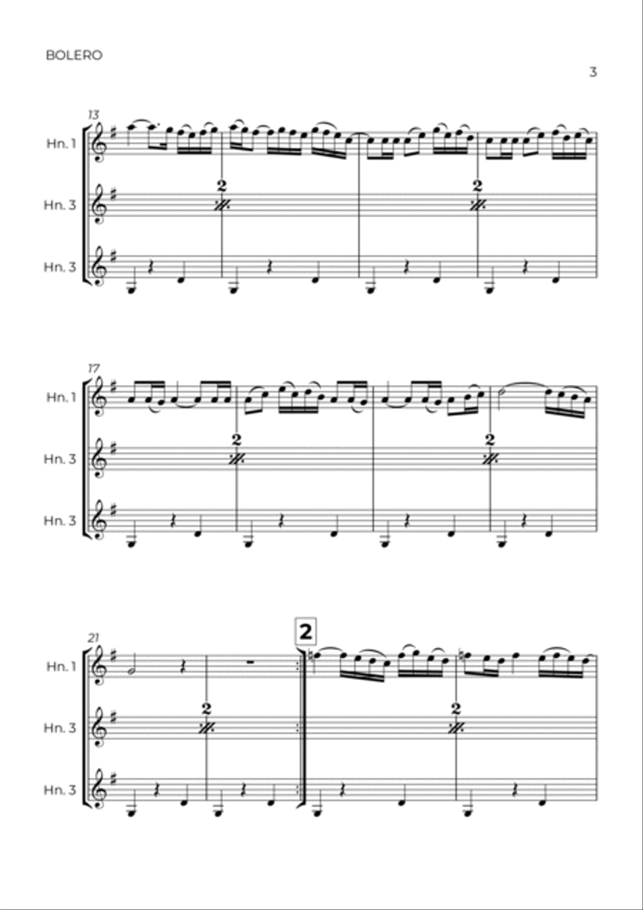 BOLERO - RAVEL - HORN TRIO Woodwind Trio scores gallery preview page 3