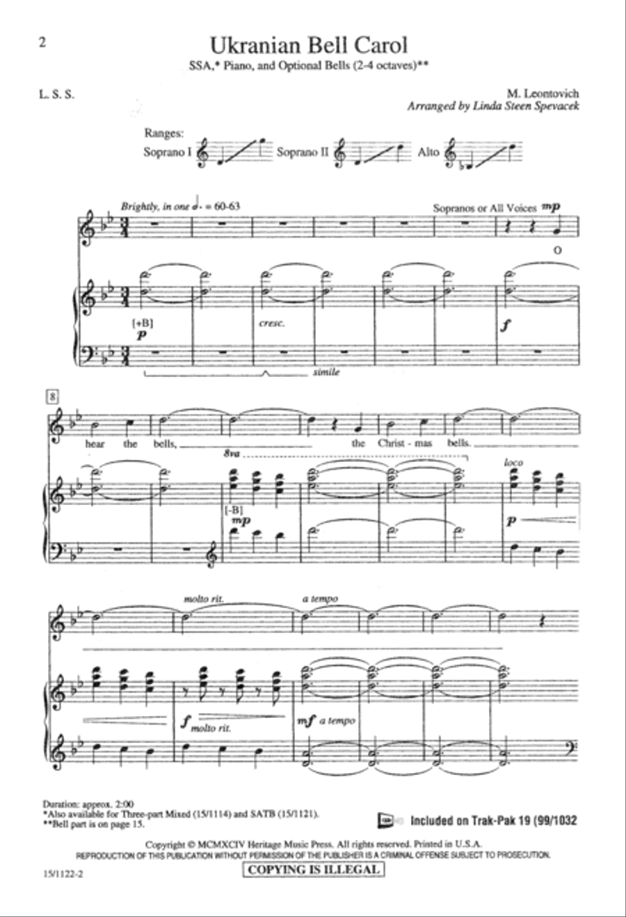 Ukrainian Bell Carol SSA scores gallery preview page 2