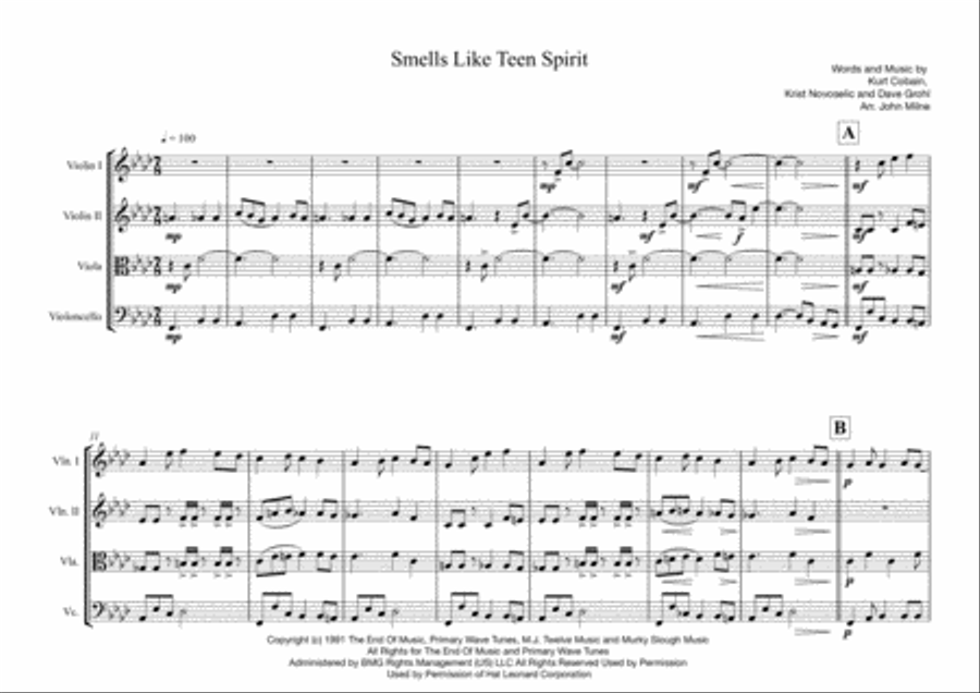 Smells Like Teen Spirit String Quartet scores gallery preview page 2