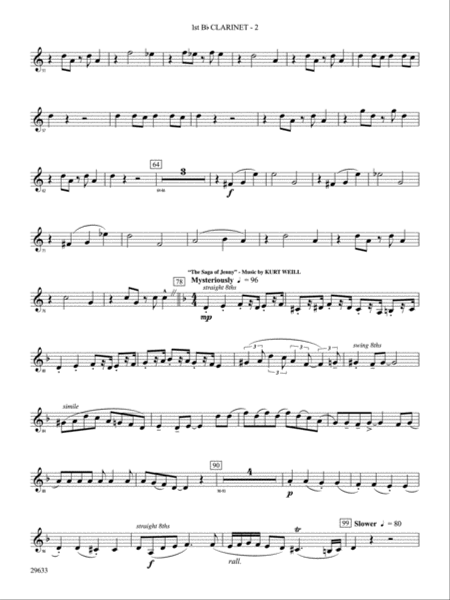 A Tribute to Kurt Weill: 1st B-flat Clarinet Concert Band scores gallery preview page 2