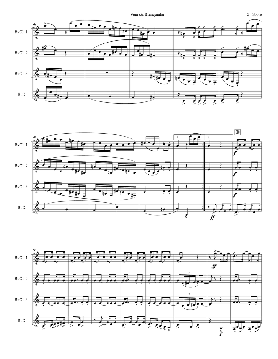 Clarinet quartet - Tango by Ernesto Nazareth Clarinet Quartet scores gallery preview page 3