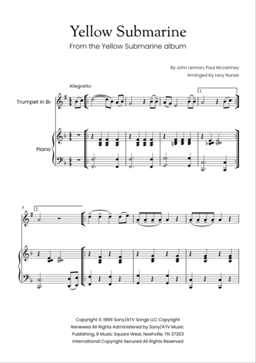 Yellow Submarine B-Flat Trumpet scores gallery preview page 2