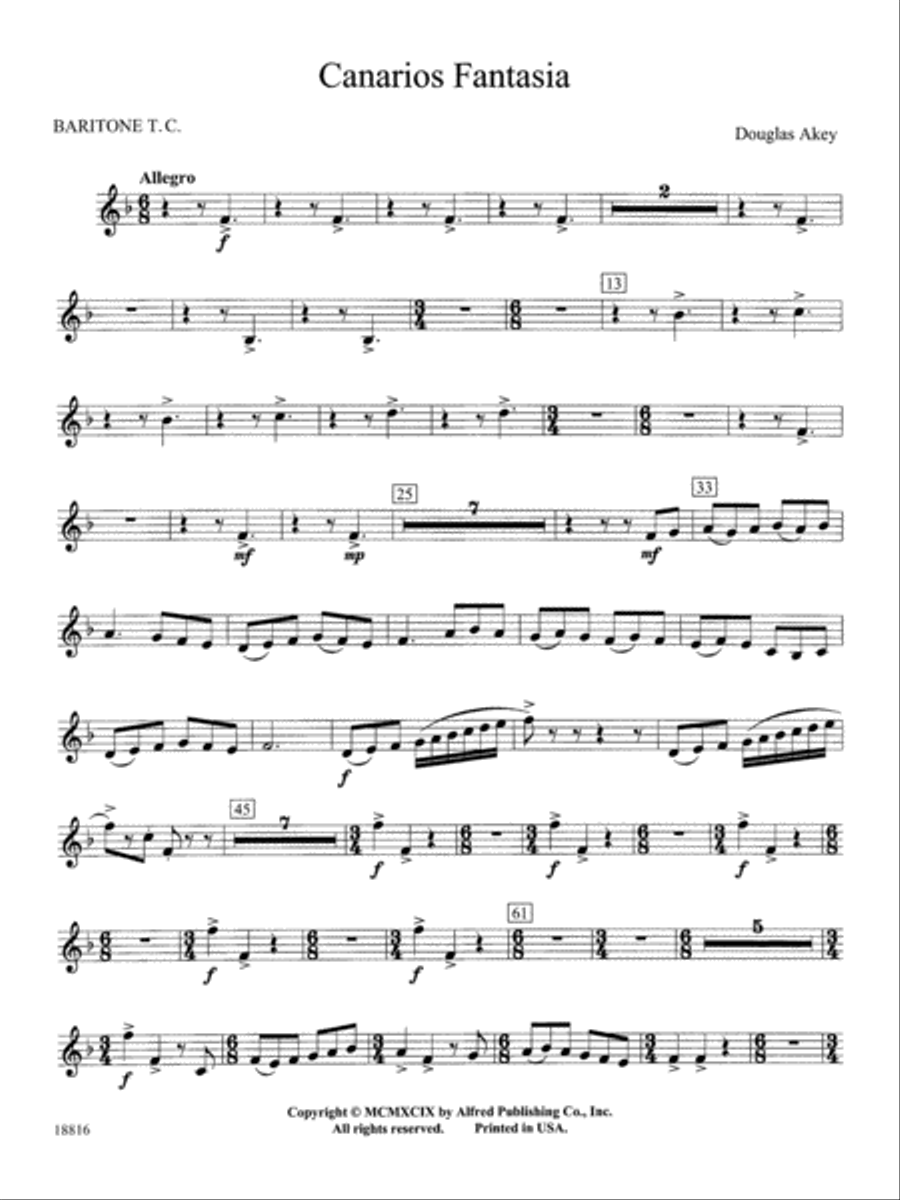 Canarios Fantasia: Baritone T.C. Concert Band scores gallery preview page 1