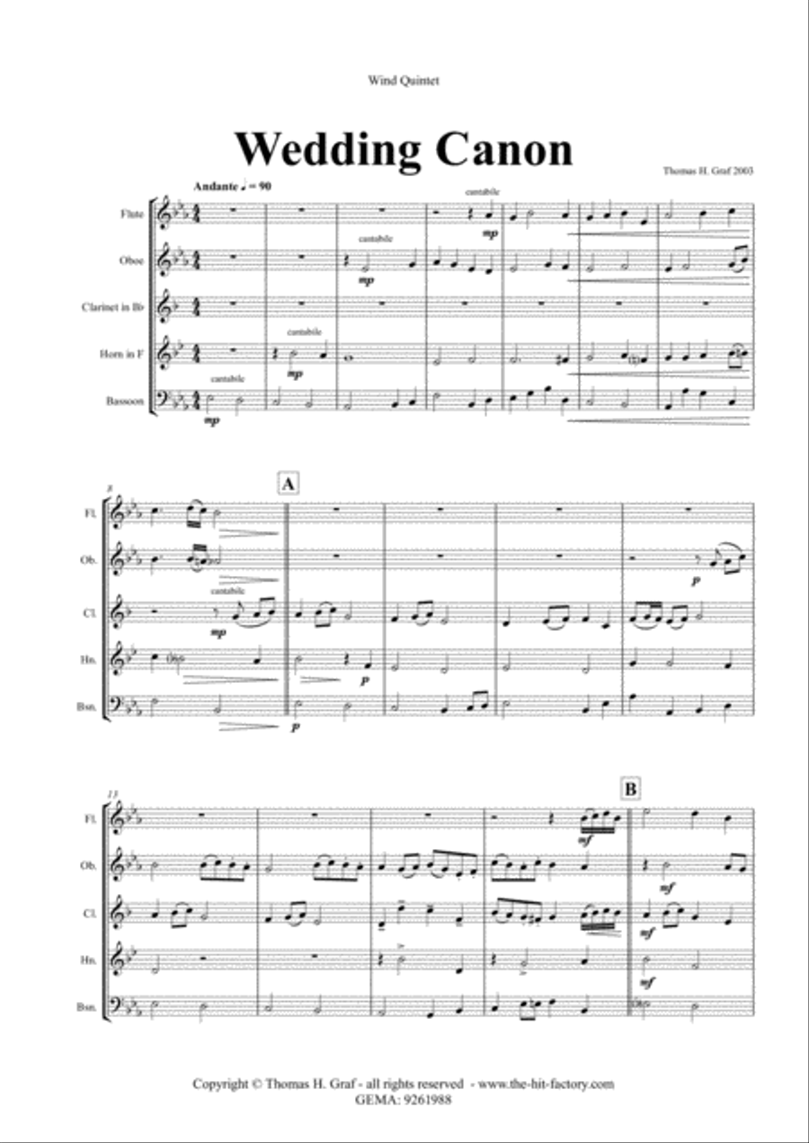 Wedding Canon - Festive Concert Piece - Wind Quintet Woodwind Quintet scores gallery preview page 1