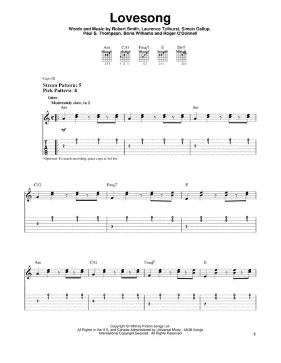 Lovesong Acoustic Guitar scores gallery preview page 1
