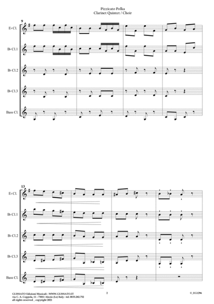Pizzicato polka - Clarinet Quintet (score & parts) image number null