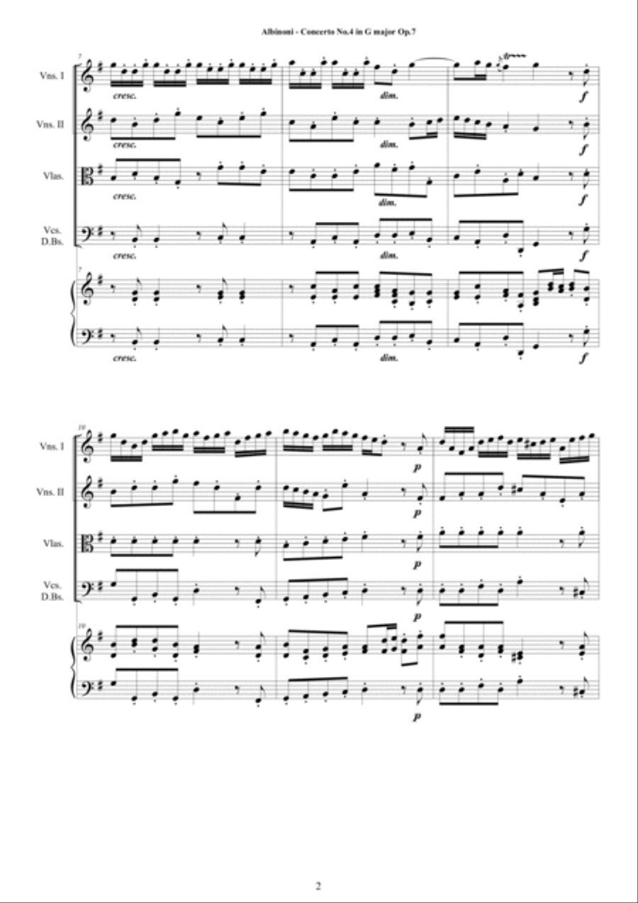 Albinoni - Concerto No.4 in G major Op.7 for Strings and Cembalo Chamber Orchestra scores gallery preview page 2