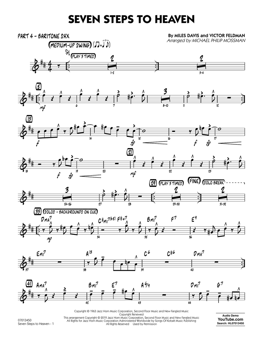 Seven Steps to Heaven (arr. Michael Philip Mossman) - Part 4 - Baritone Sax