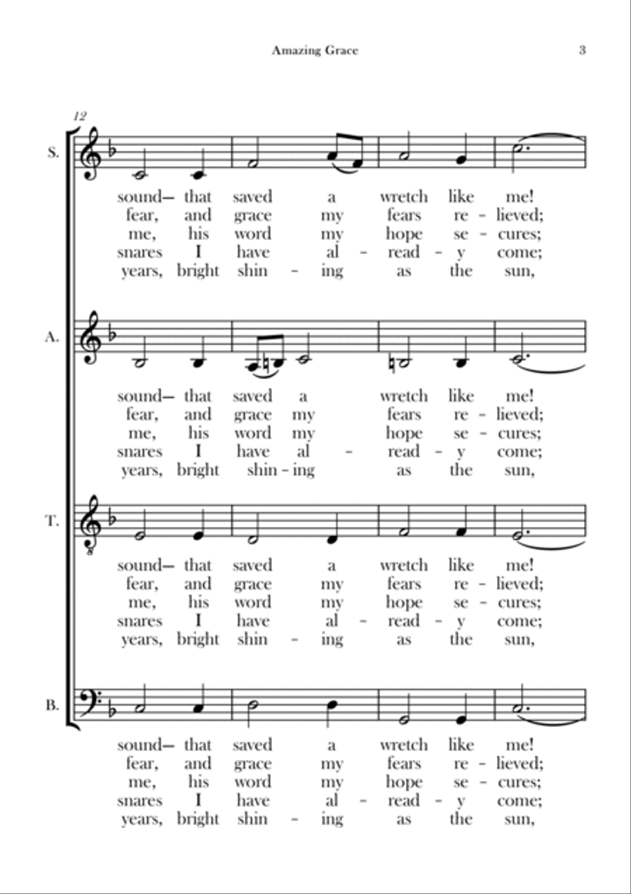 Amazing Grace 4-Part scores gallery preview page 3