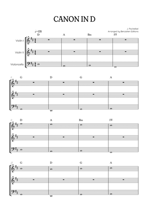 Pachelbel Canon in D • strings trio sheet music • violin, violin & cello [chords]