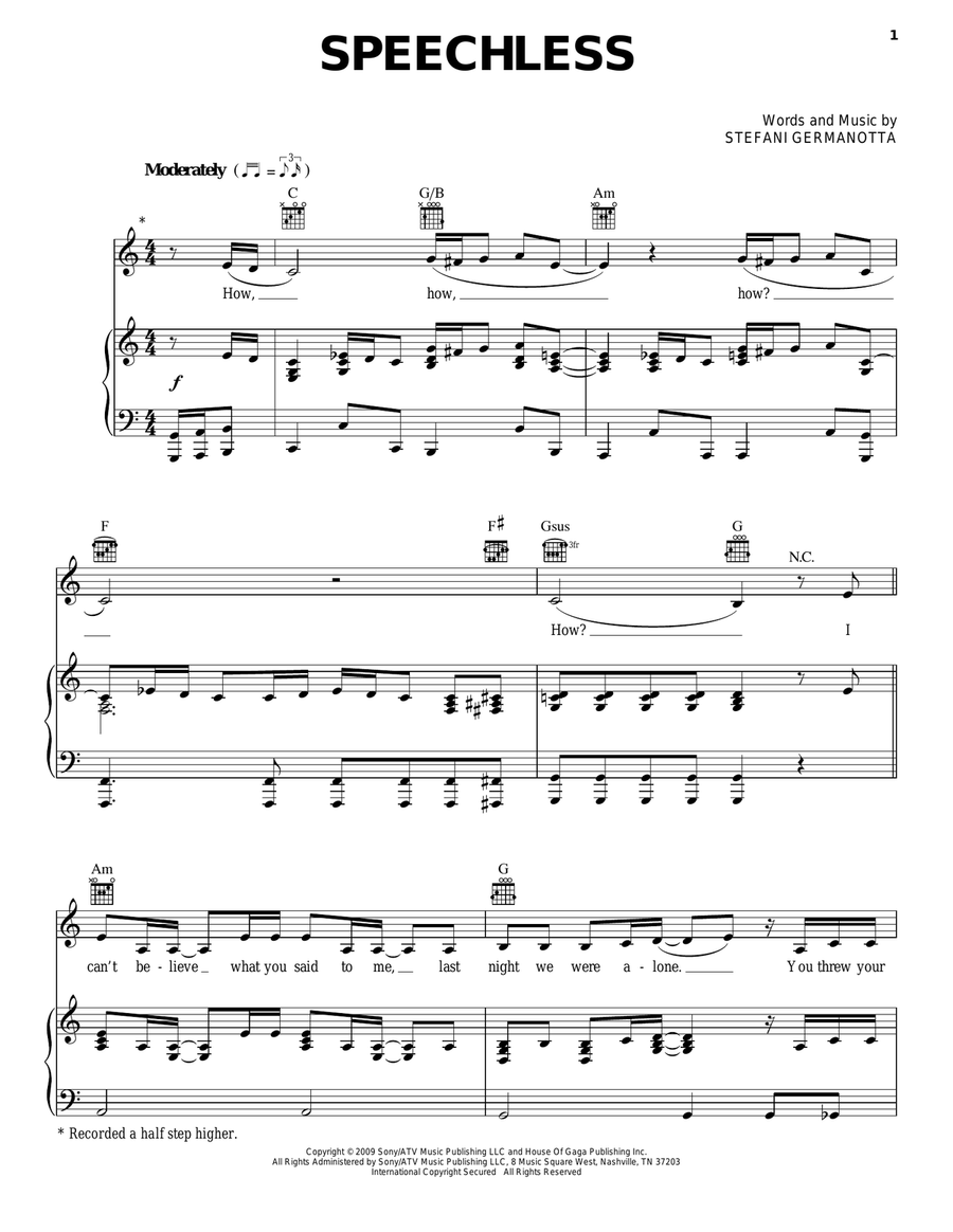Speechless Piano, Vocal, Guitar scores gallery preview page 1