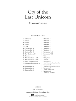 Book cover for Cry Of The Last Unicorn - Full Score