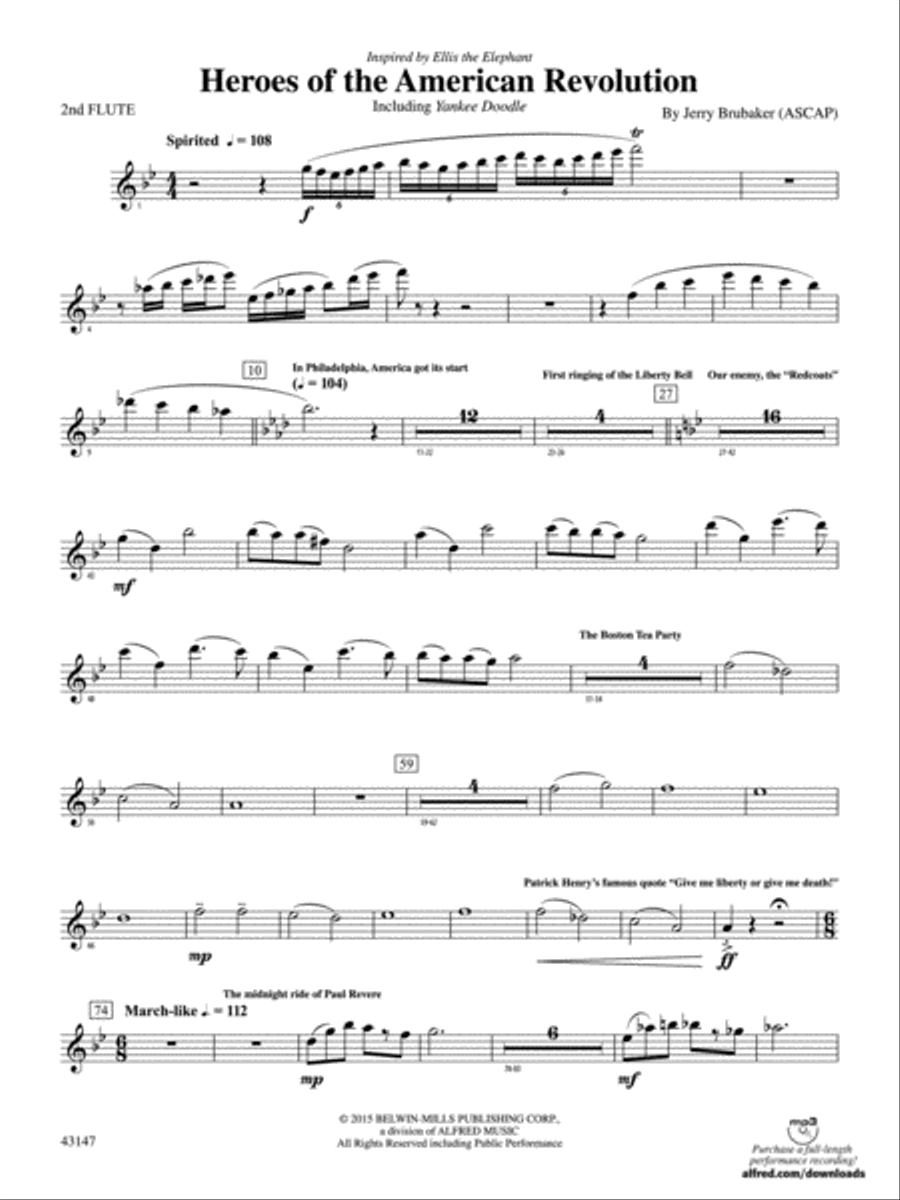 Heroes of the American Revolution: 2nd Flute Concert Band scores gallery preview page 1