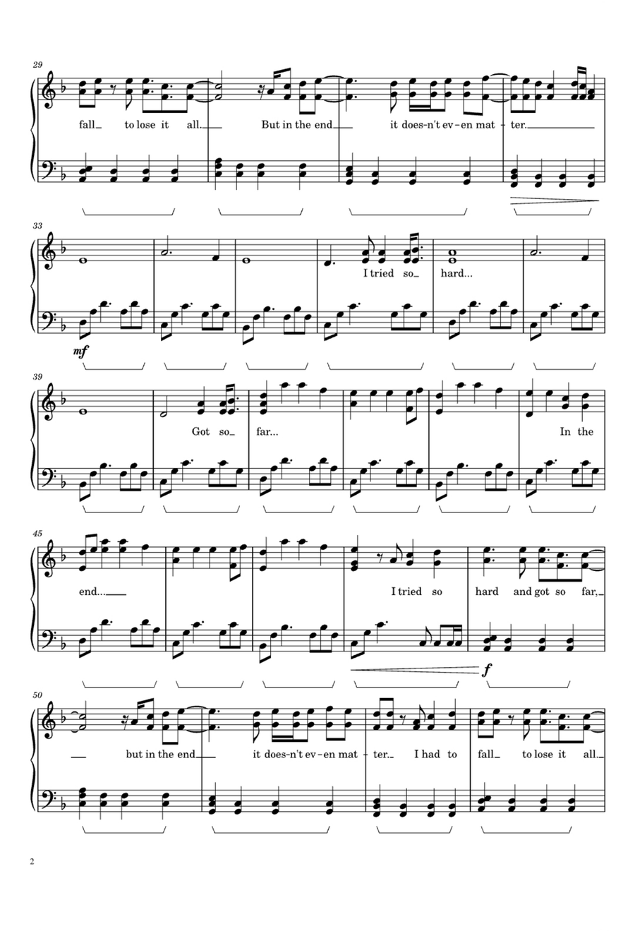 In The End Easy Piano scores gallery preview page 2
