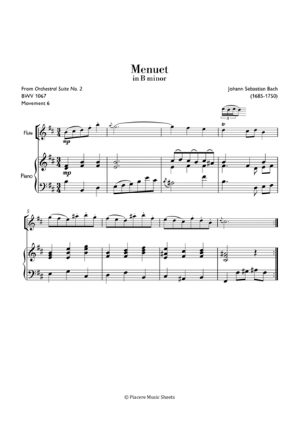 J.S. Bach - Menuet (from Orchestral Suite) in B minor - Easy image number null