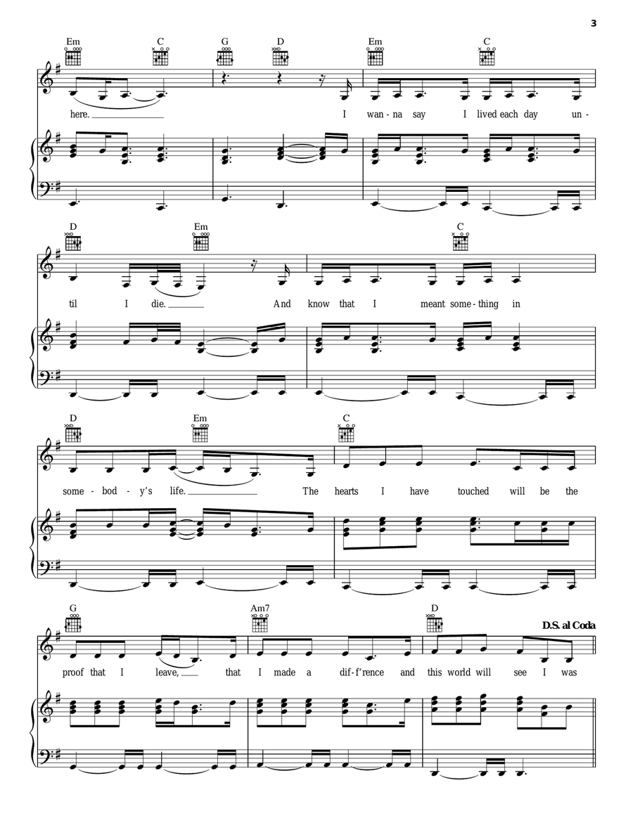 I Was Here I Was Here Piano, Vocal, Guitar scores gallery preview page 3