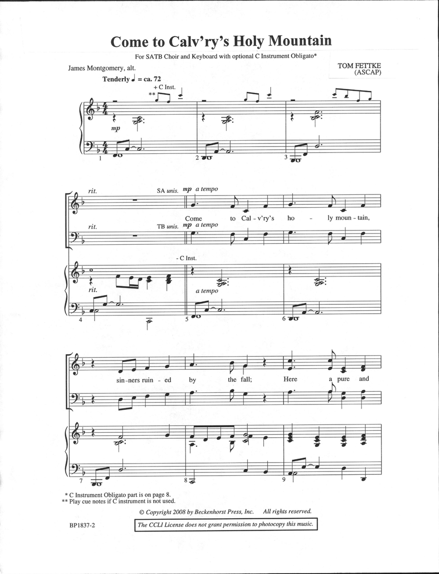 Come to Calv'ry's Holy Mountain 4-Part scores gallery preview page 2