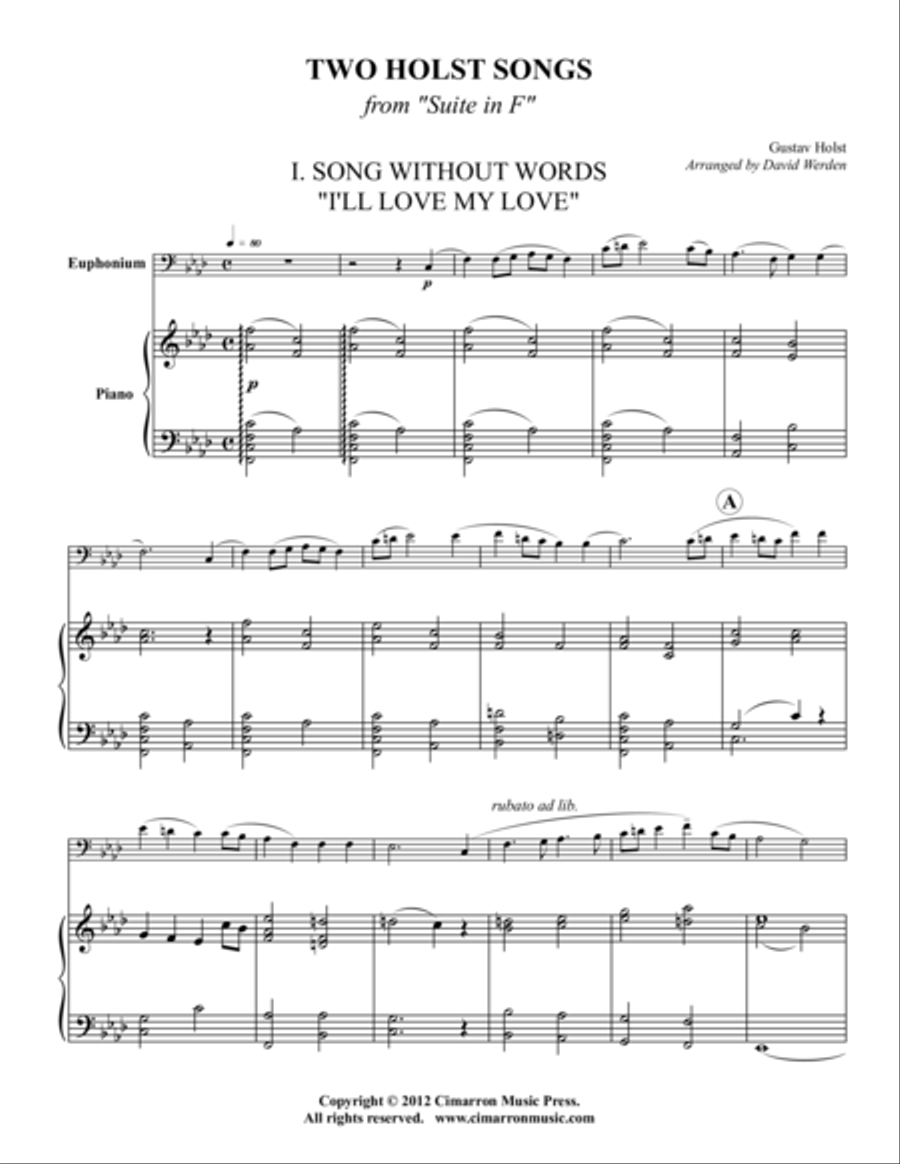 Two Holst Songs Two Holst Songs Euphonium scores gallery preview page 1