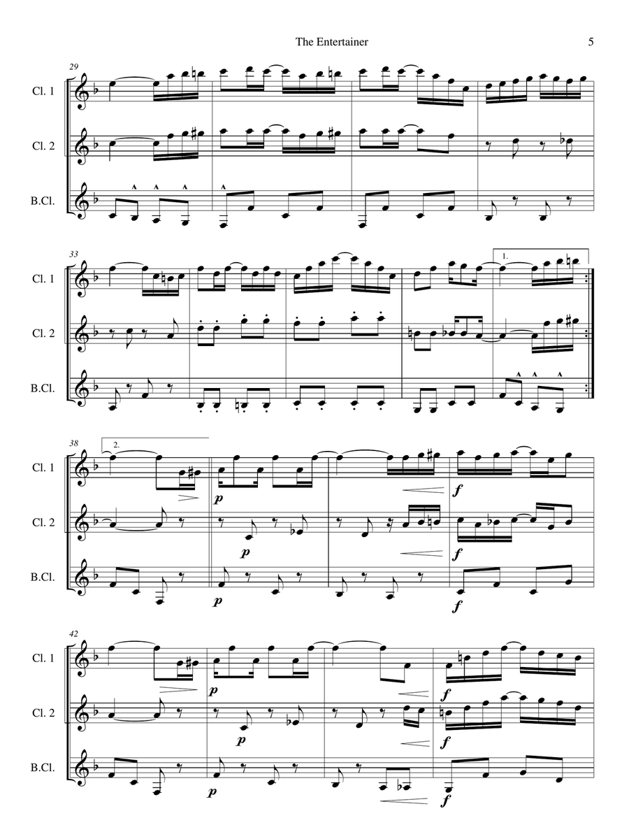 The entertainer by Scott Joplin - Arranged for Clarinet Trio or Ensemble Clarinet Trio scores gallery preview page 5