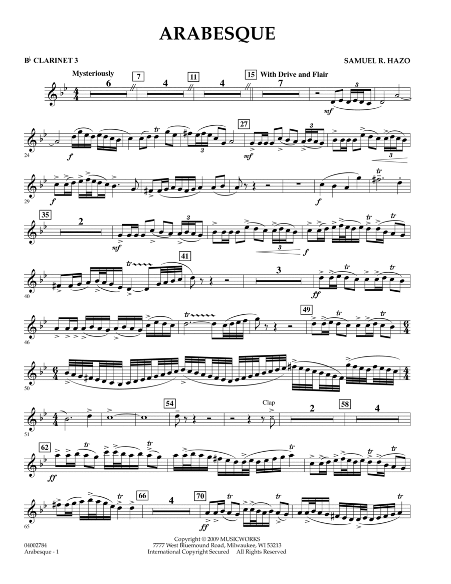 Arabesque - Bb Clarinet 3 B-Flat Clarinet scores gallery preview page 1