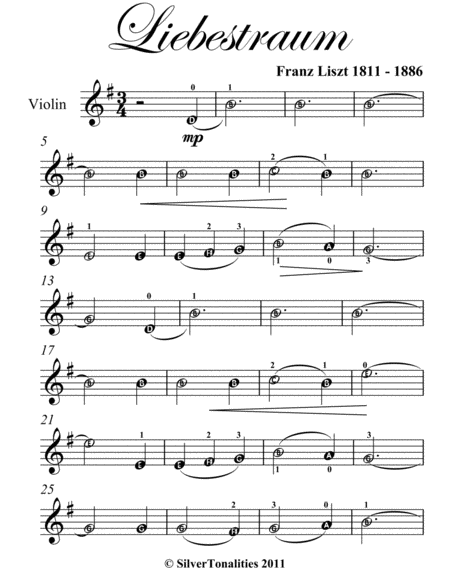 Liebestraum Easy Violin Sheet Music