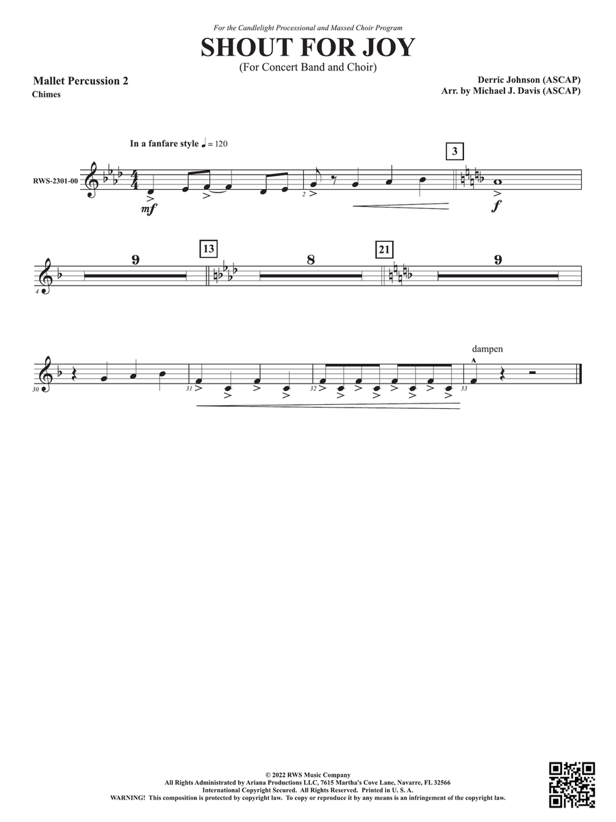 Shout for Joy - For Concert Band and Choir: 2nd Mallet Percussion