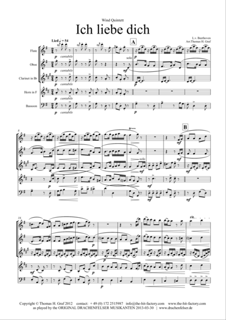 Ich liebe dich - Beethoven goes Polka - Wind Quintet Woodwind Quintet scores gallery preview page 1